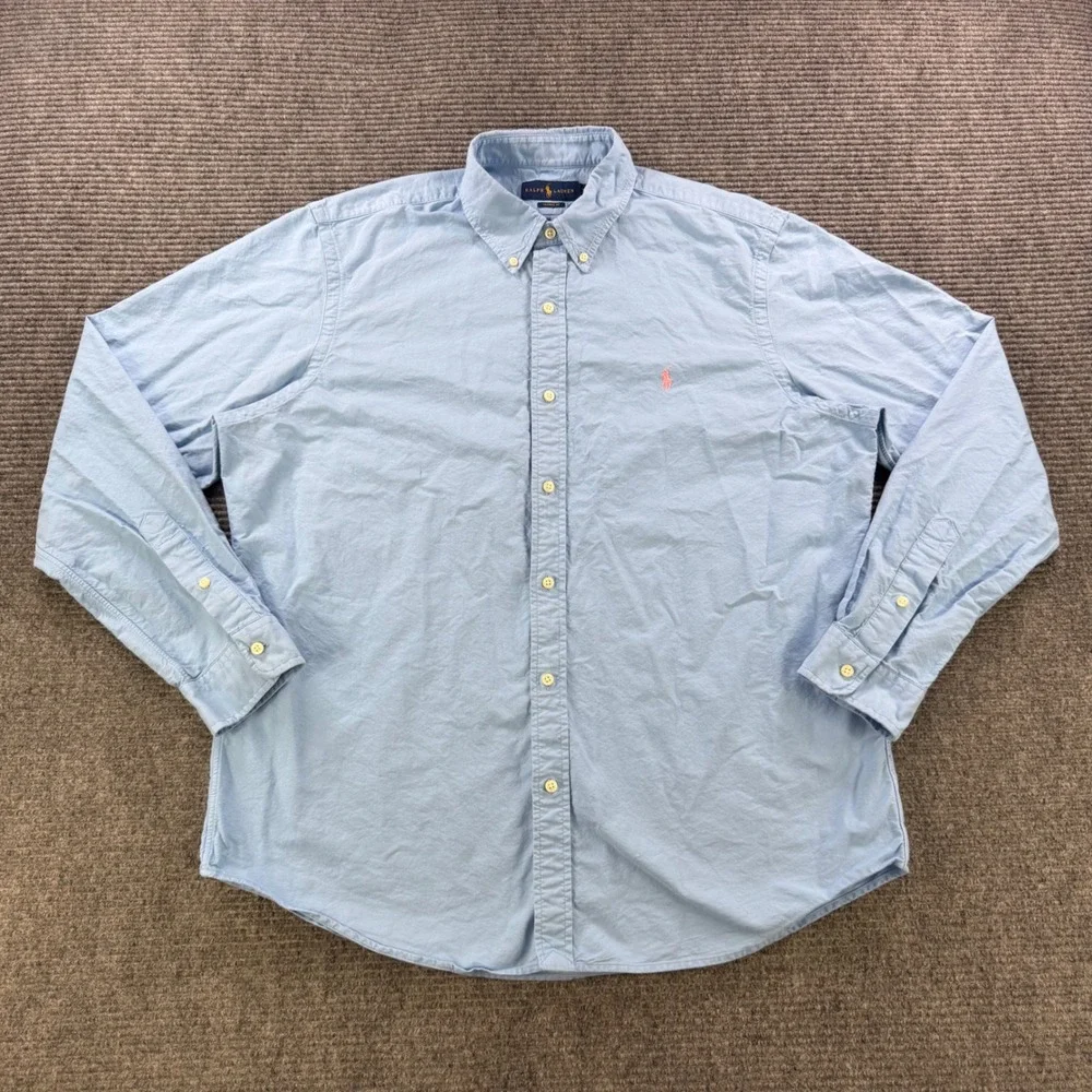 Ralph Lauren Classic Fit Oxford Shirt Mens XL Blue Long Sleeve Pink Pony Logo